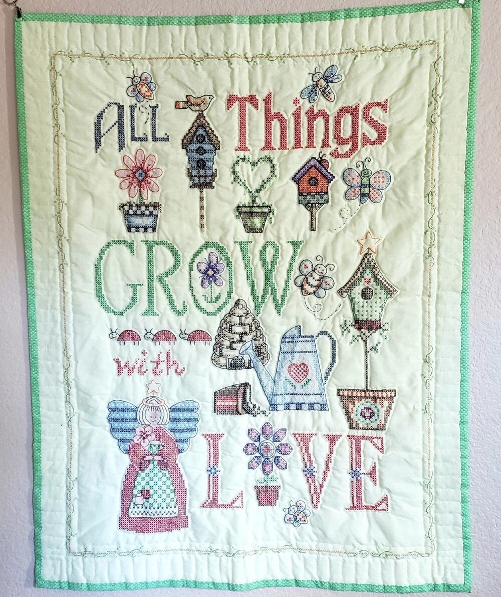 Handmade Quilt Cross Stitched Baby Crib Nursery Signed Dated 2006